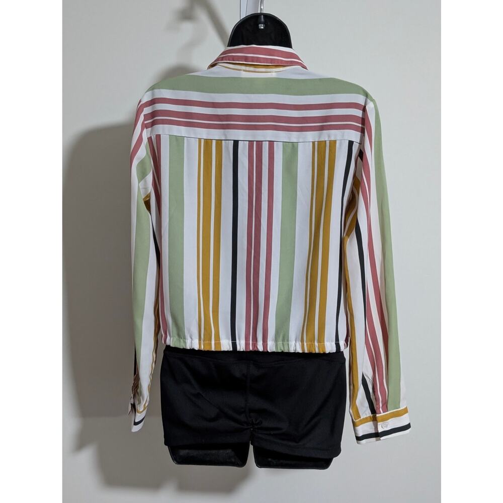 Timing Multicolor Striped Button Down Blouse Tie … - image 3